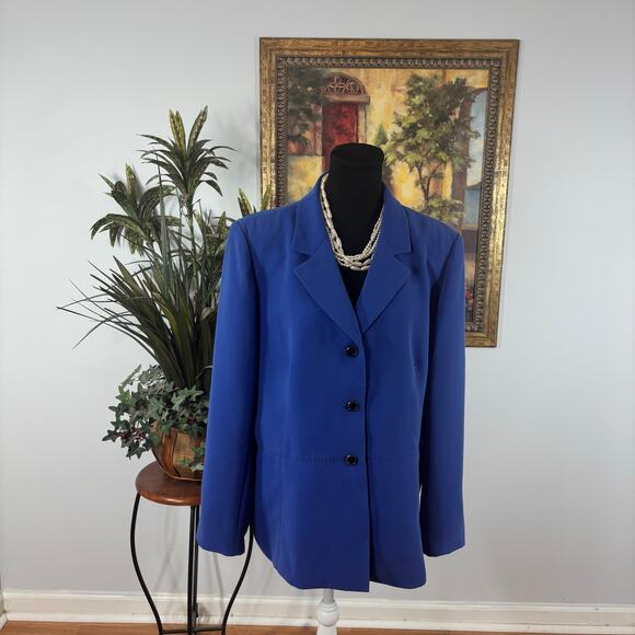 Le Suit Women Jacket Plus Size 18 Blue Lapel Notch Collar Long Sleeve Preppy - Picture 1 of 12
